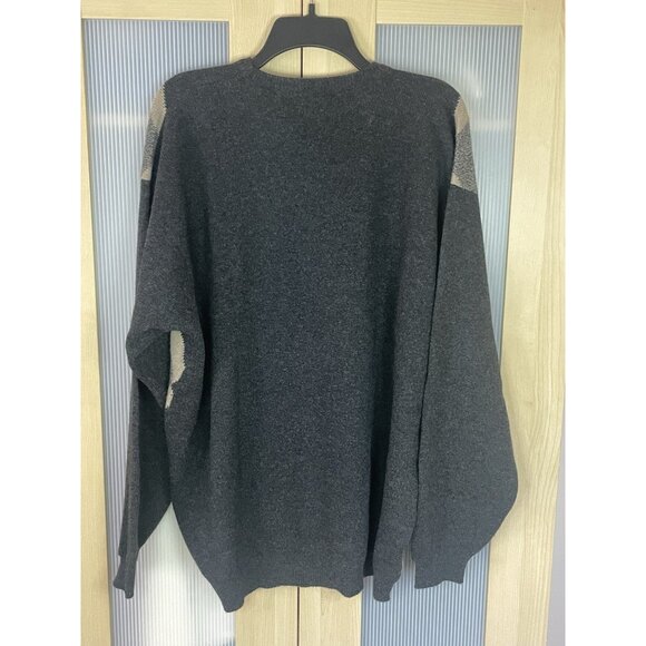 Peter Scott Men's Gray Wool Cashmere Argyle V-Neck Pullover Sweater XL Preppy - Picture 3 of 5